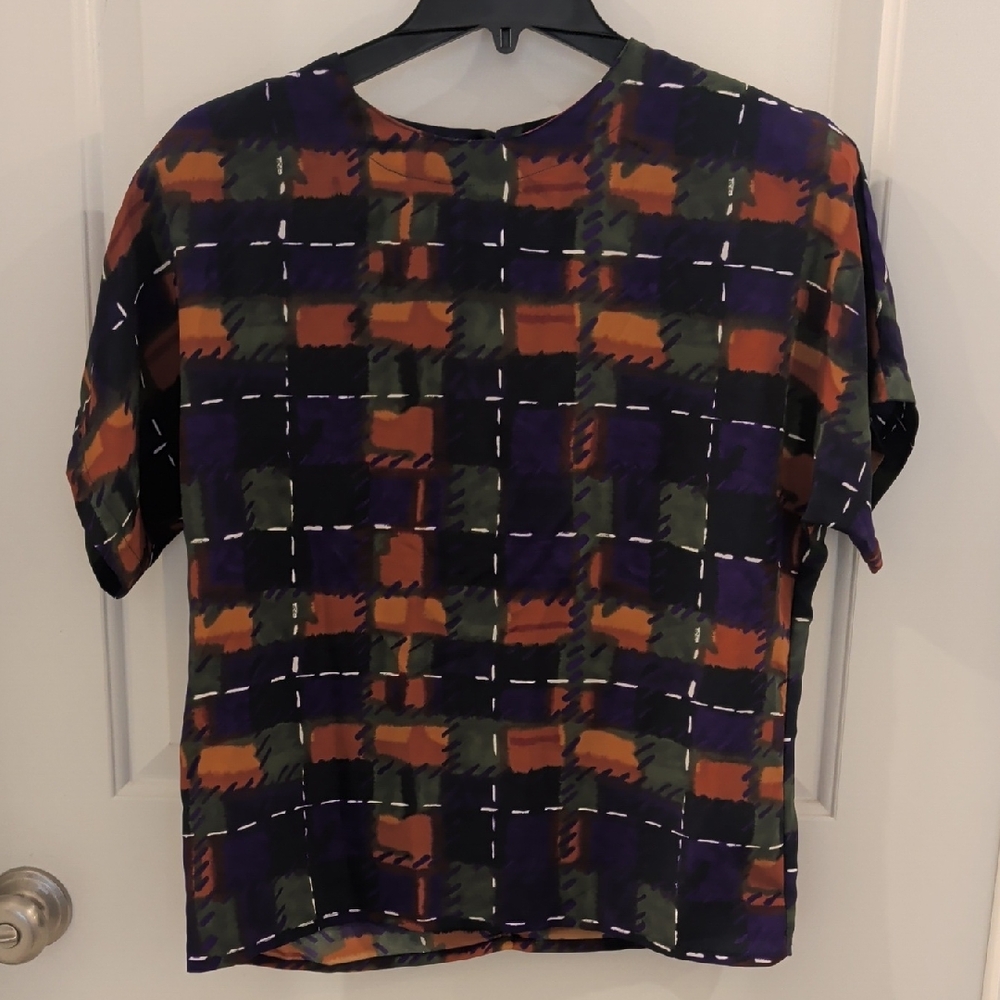 Colorful Checkered Short Sleeve Top